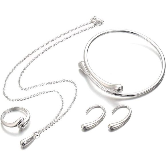 New 4PCS Sterling Silver Jewelry Set for Women Teardrop Pendant Necklace… - Picture 2 of 7